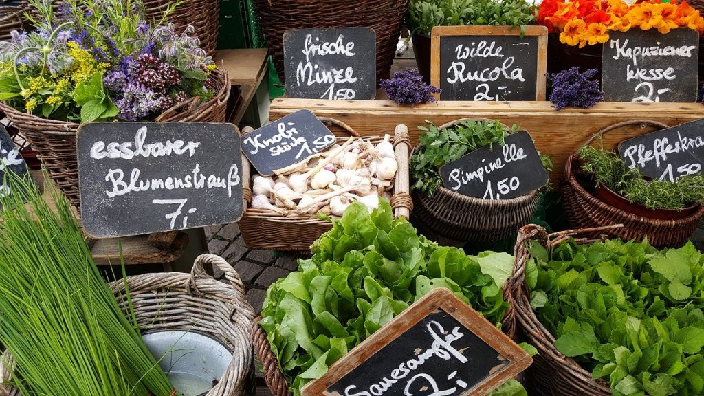 market, stand, vegetables